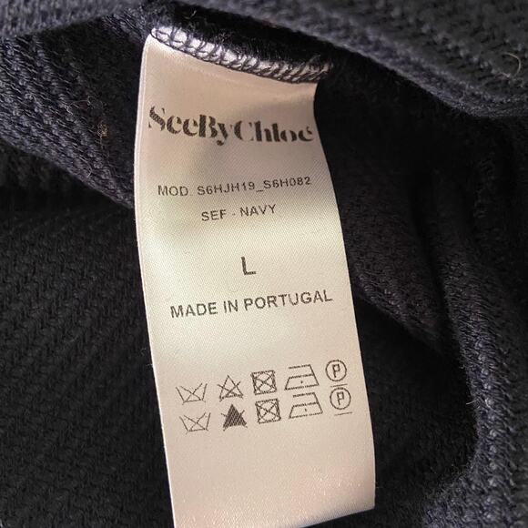 SeeByChloe Navy Blue Eyelet Sleeve Sweater Top Drawstring Size Large - Picture 4 of 5